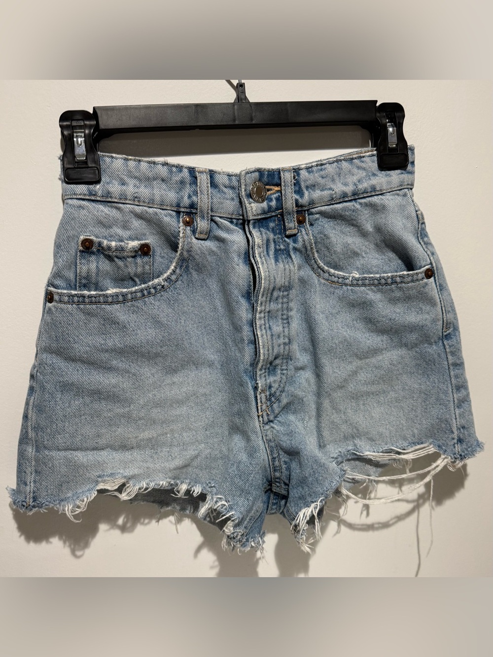 ZARA High-Rise Light Blue Denim Cutoff Shorts with Frayed Hem